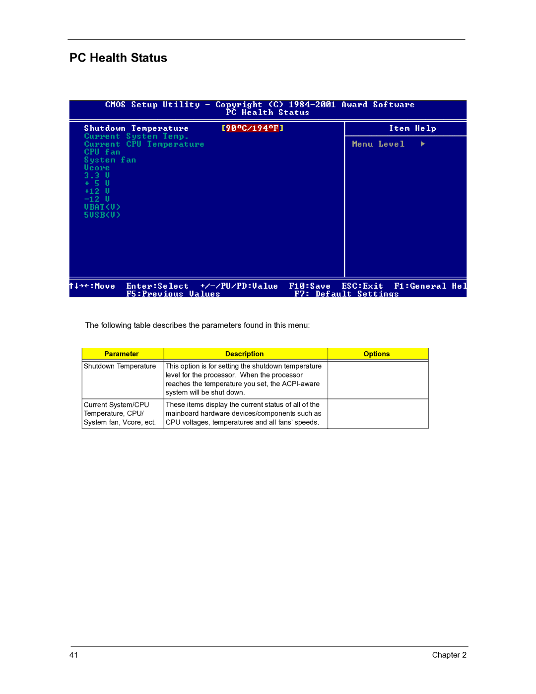 Acer 3300S manual PC Health Status 