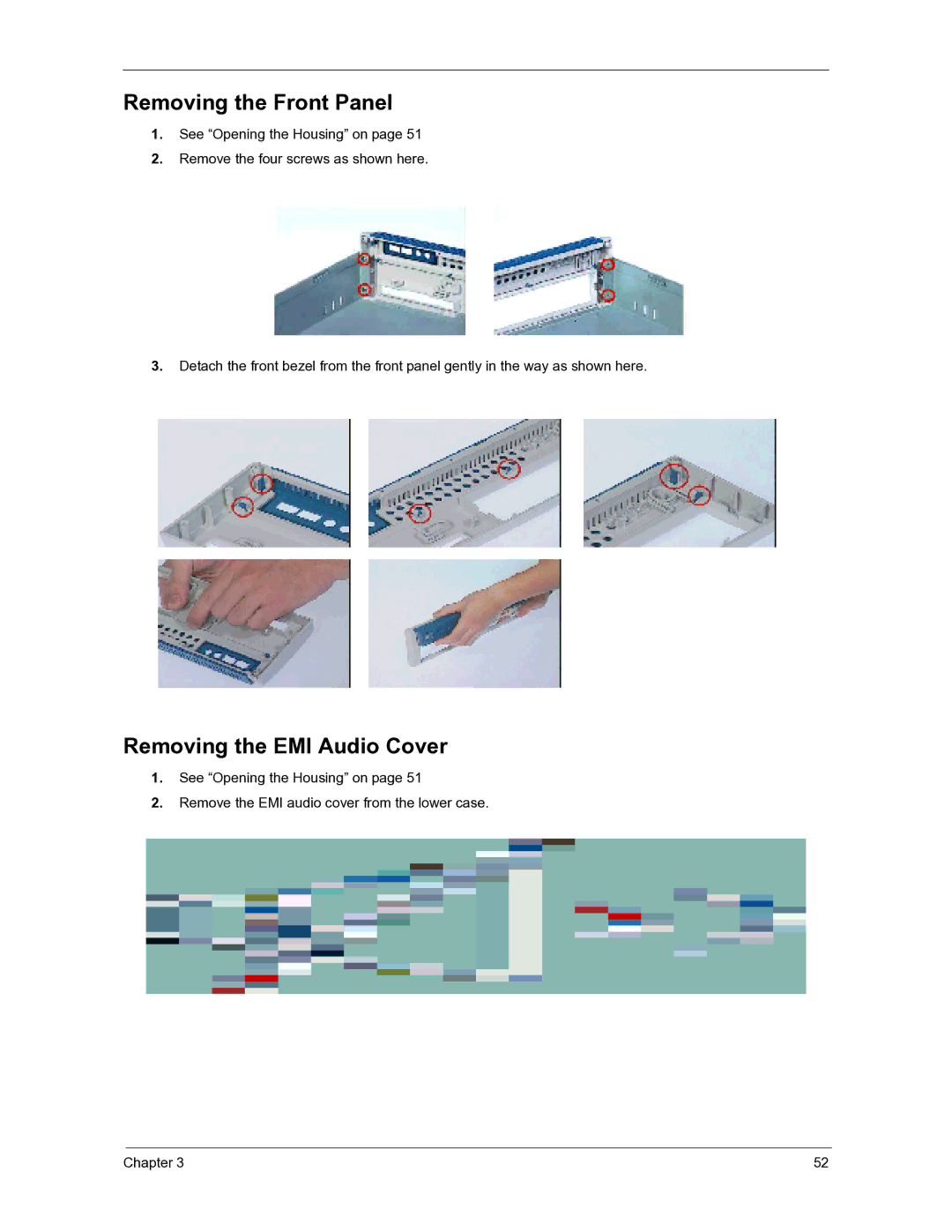 Acer 3300S manual Removing the Front Panel, Removing the EMI Audio Cover 