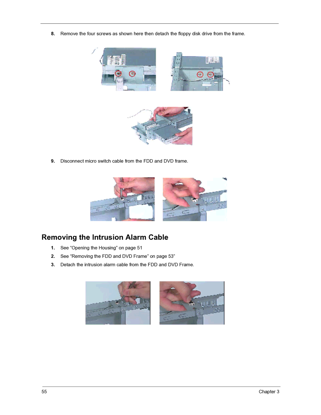 Acer 3300S manual Removing the Intrusion Alarm Cable 