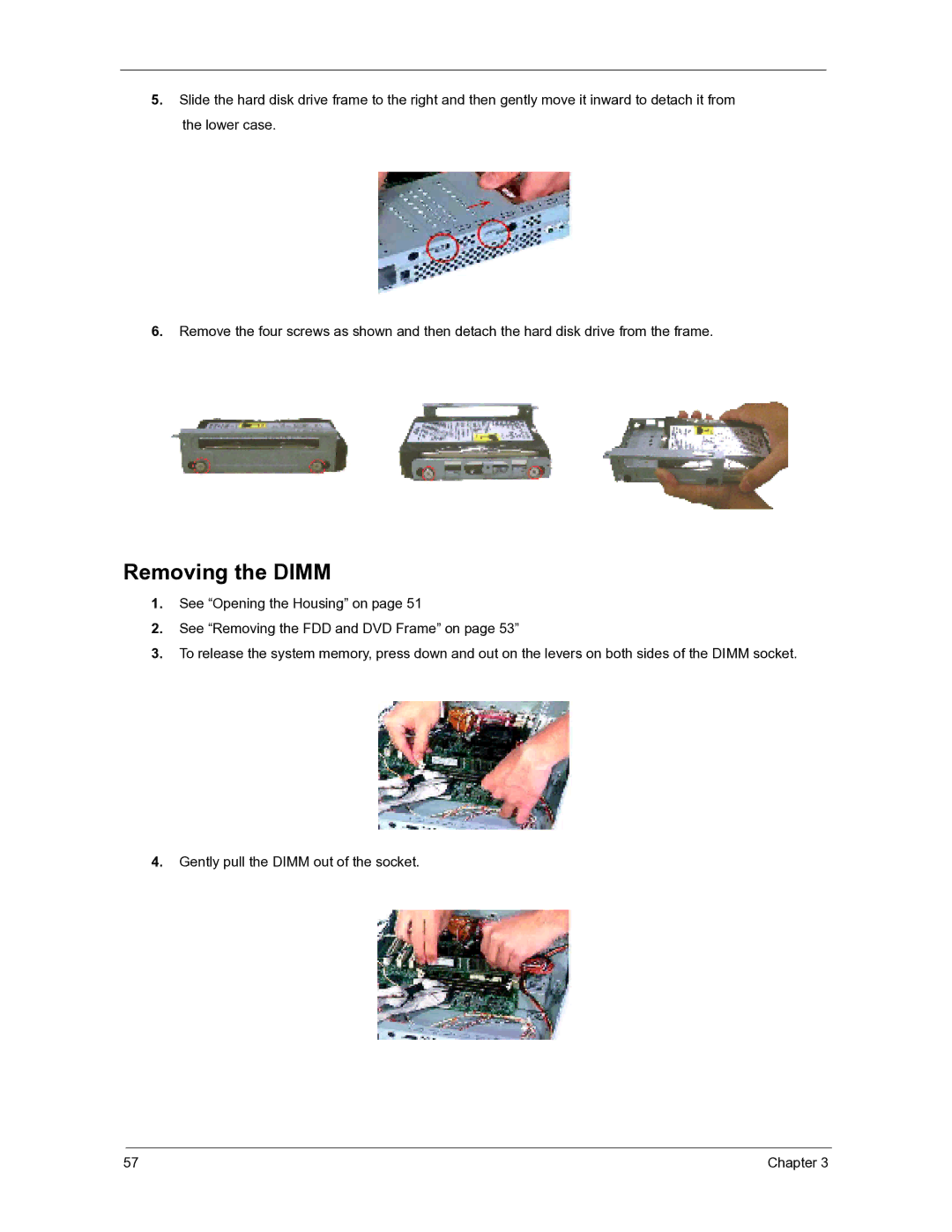 Acer 3300S manual Removing the Dimm 