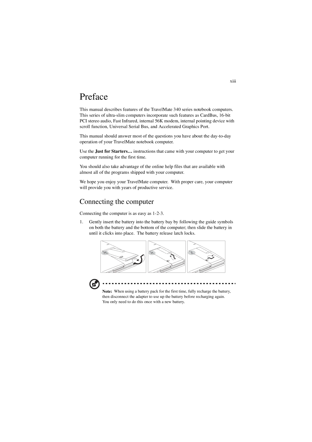 Acer 340 Series manual Preface, Connecting the computer 