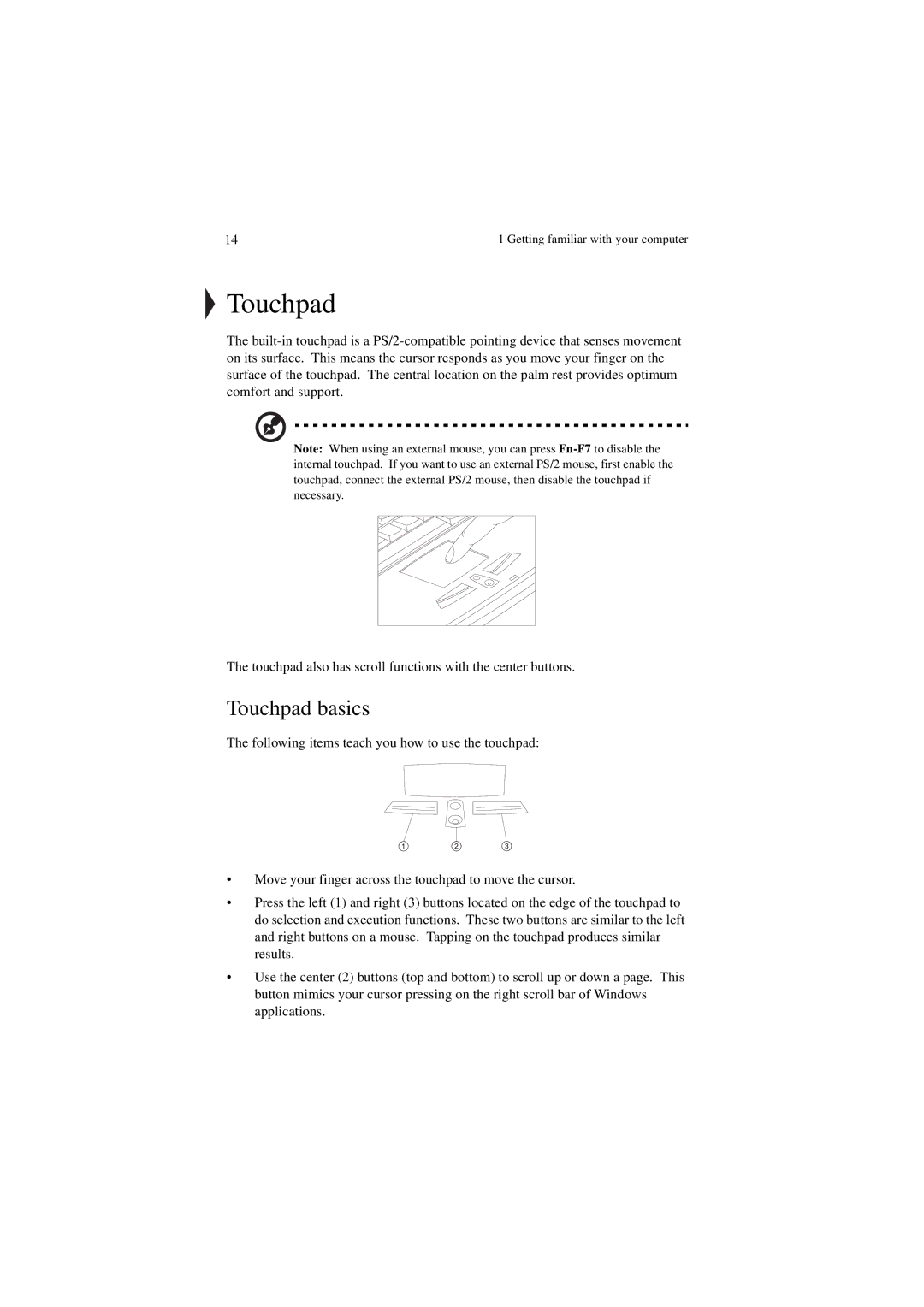 Acer 340 Series manual Touchpad basics 