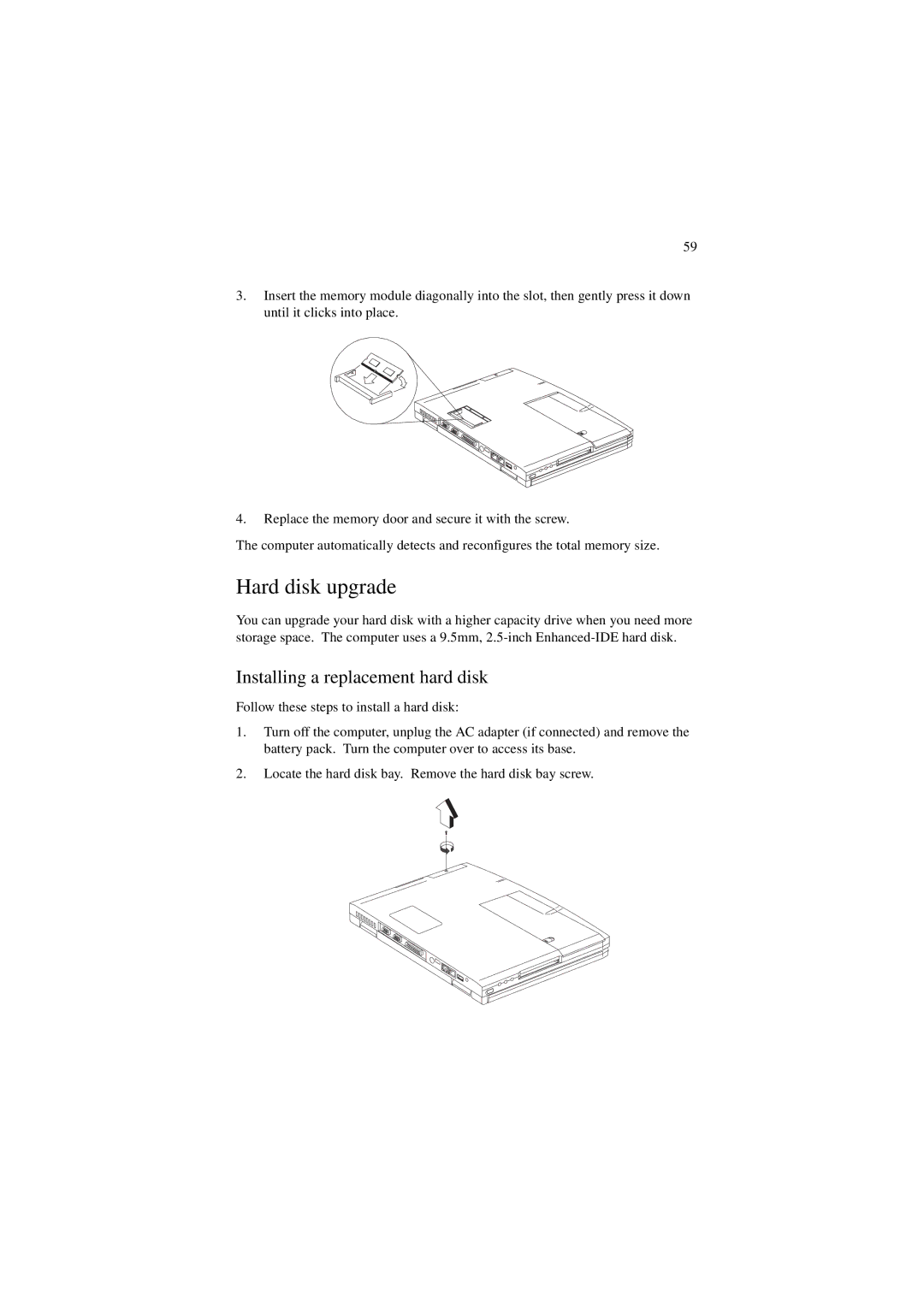 Acer 340 Series manual Hard disk upgrade, Installing a replacement hard disk 