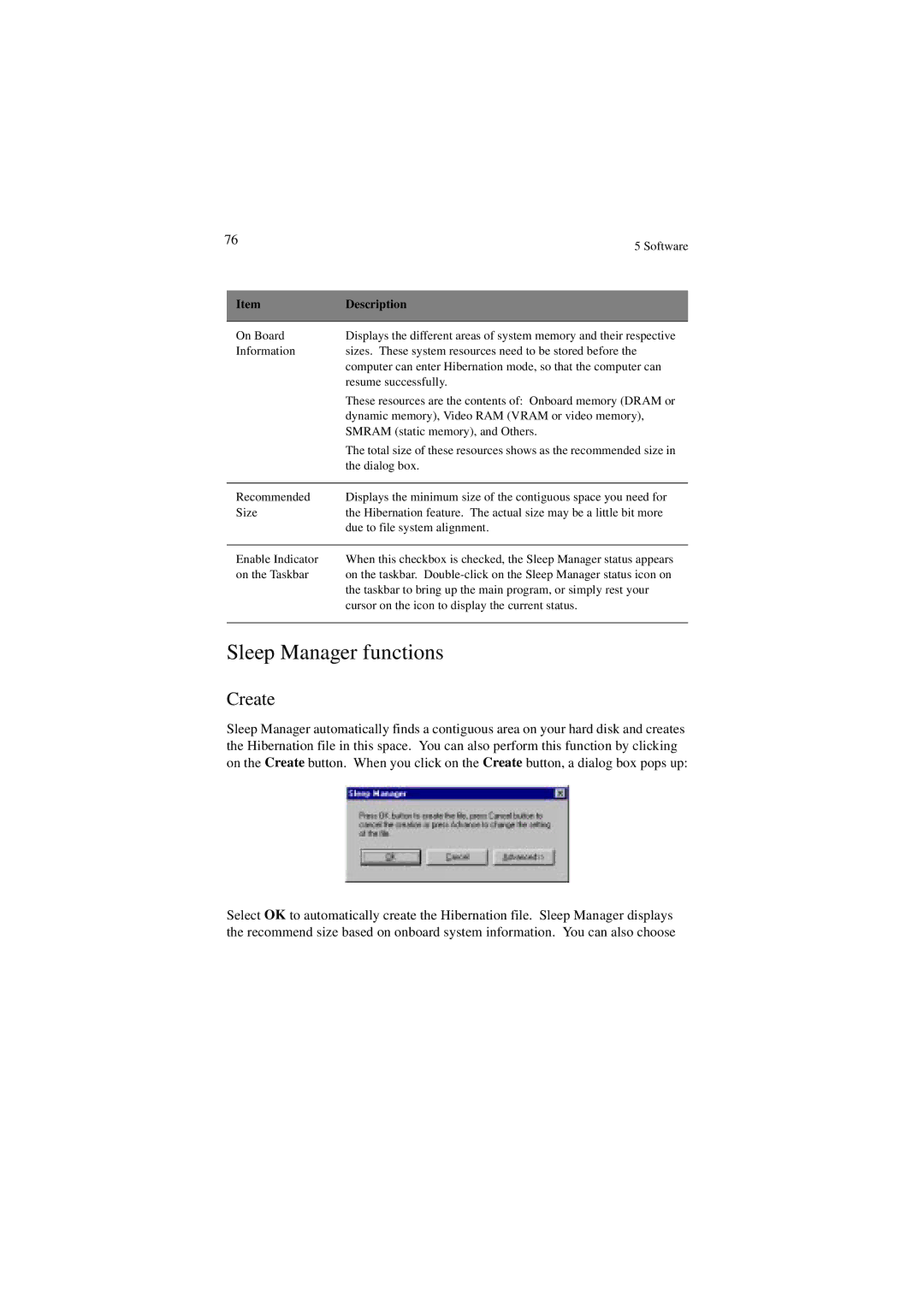 Acer 340 Series manual Sleep Manager functions, Create 