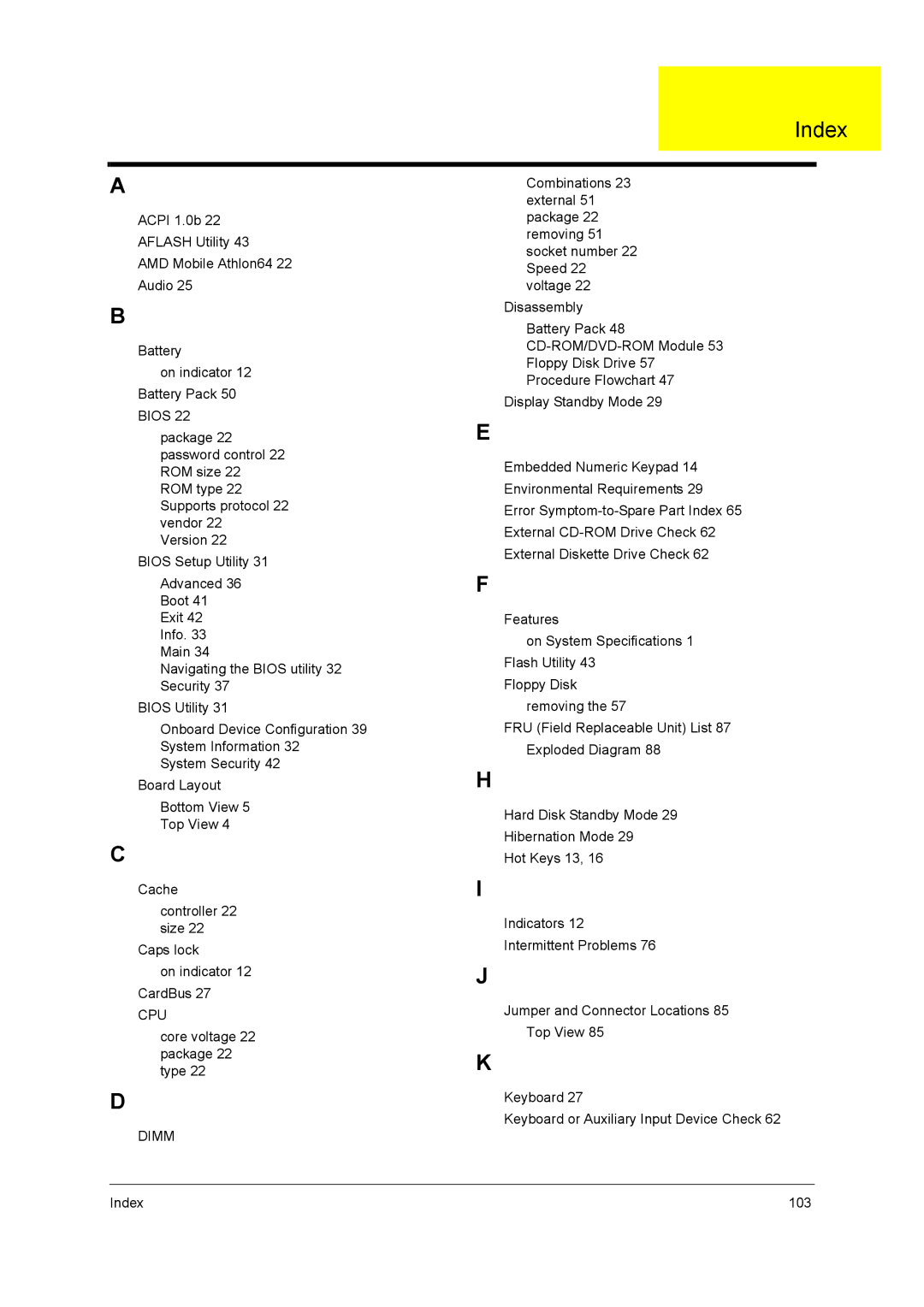 Acer 3400 Series manual Index 