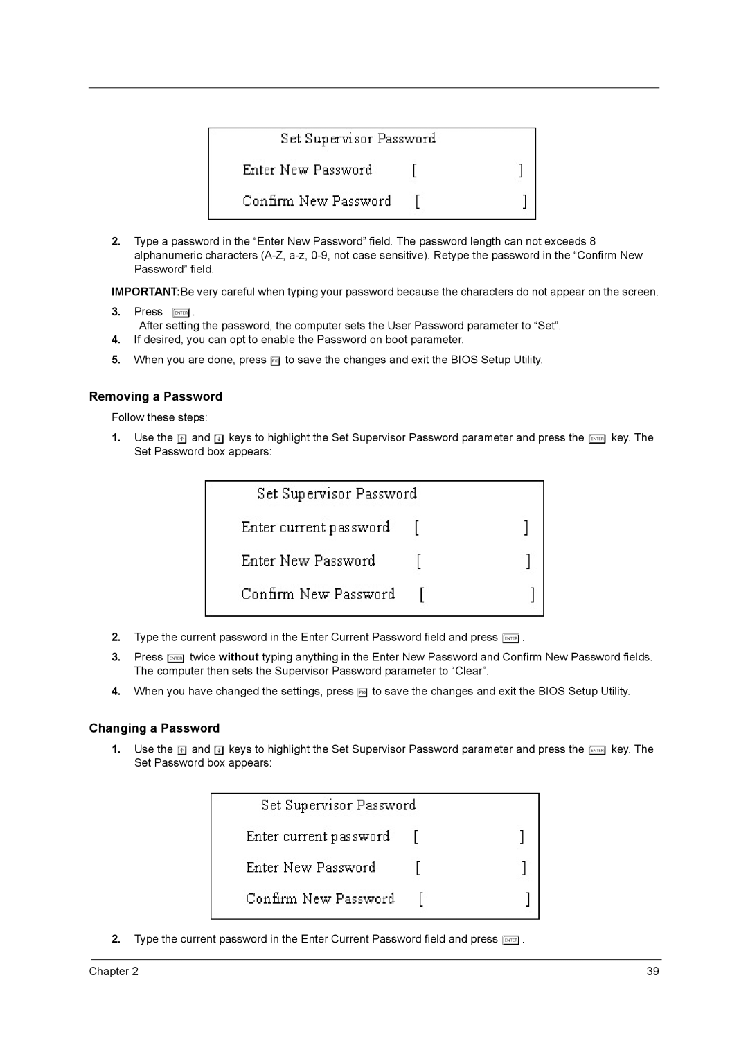 Acer 3400 Series manual Removing a Password 