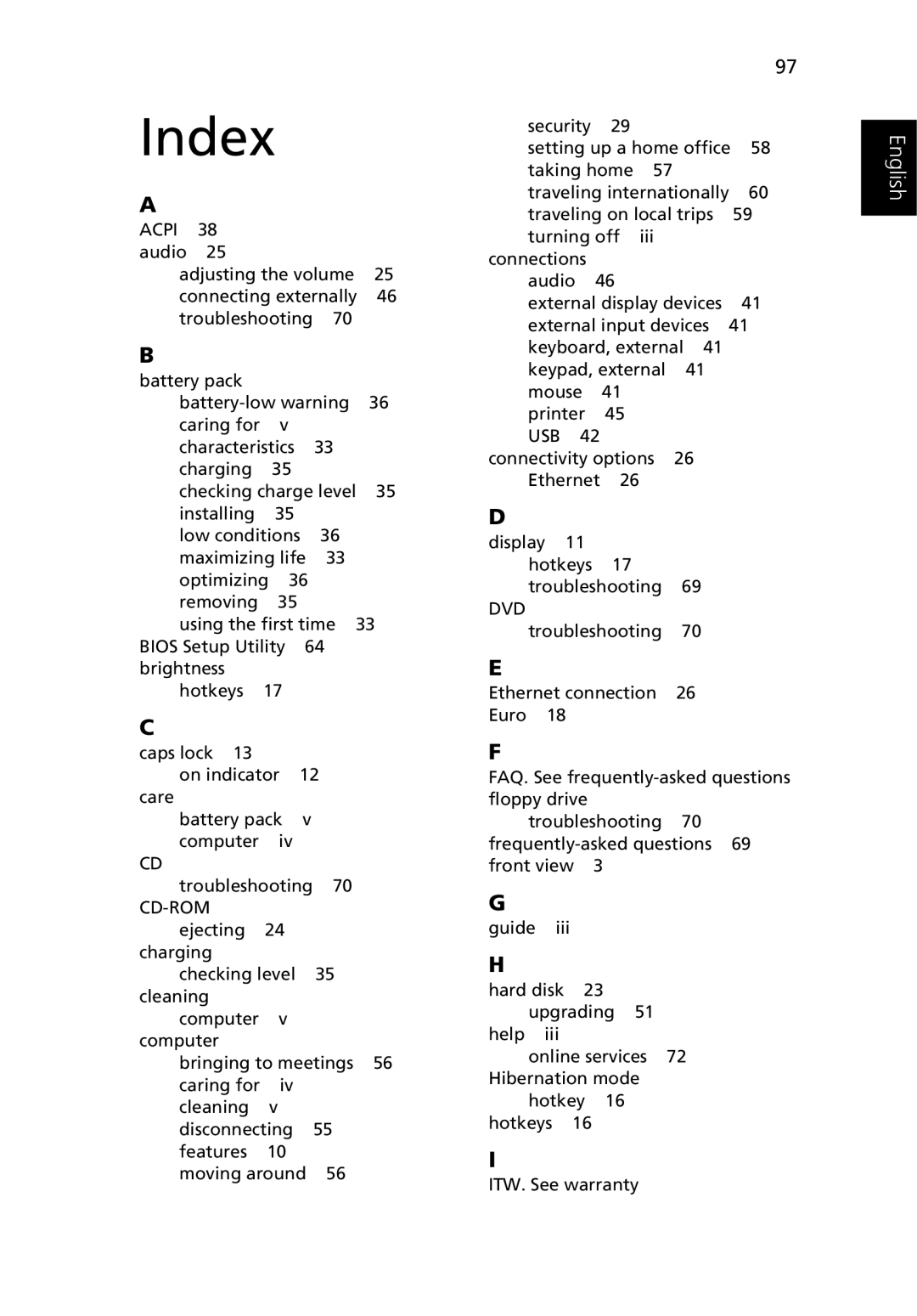 Acer 3400 manual Index 