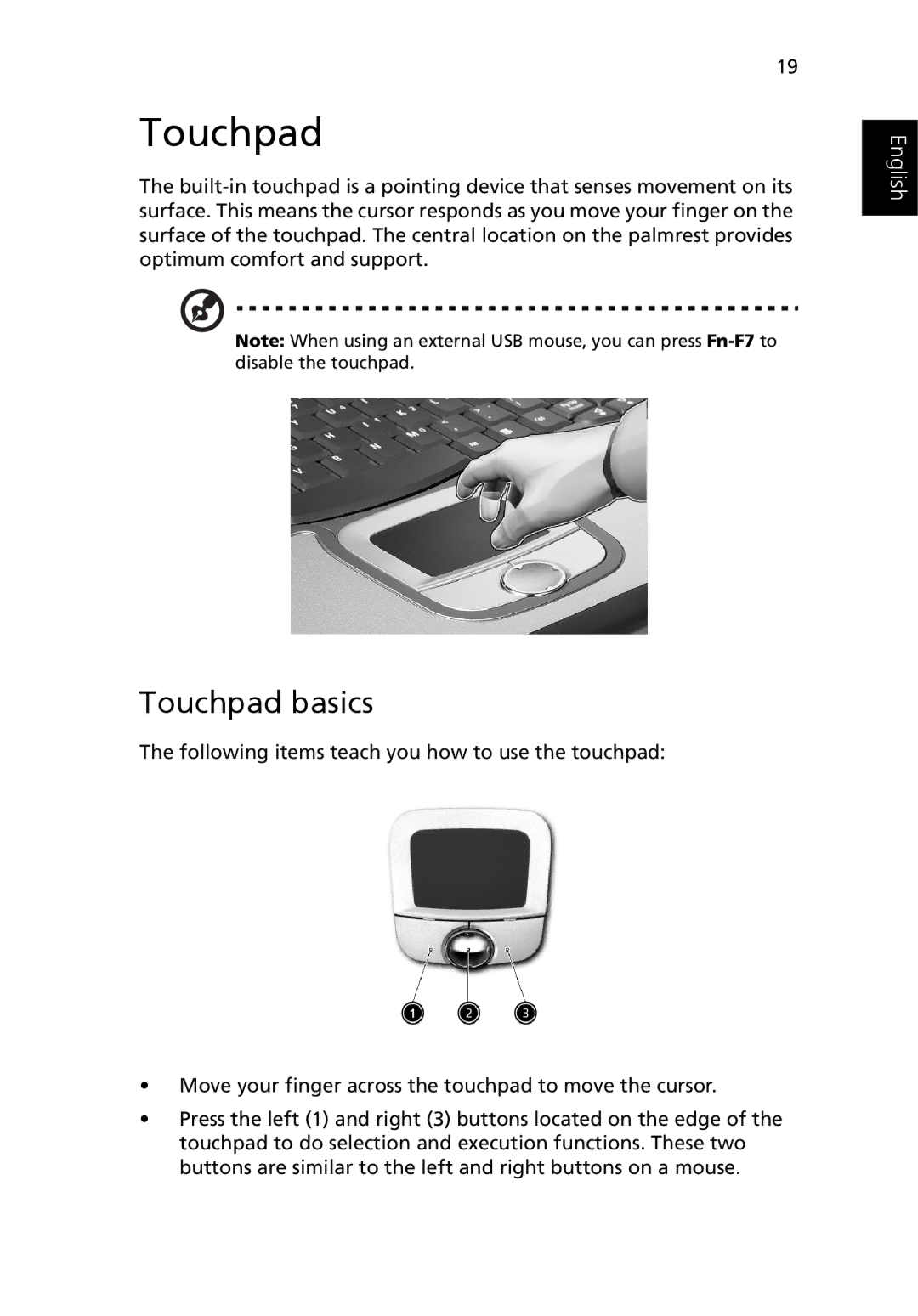 Acer 3400 manual Touchpad basics 