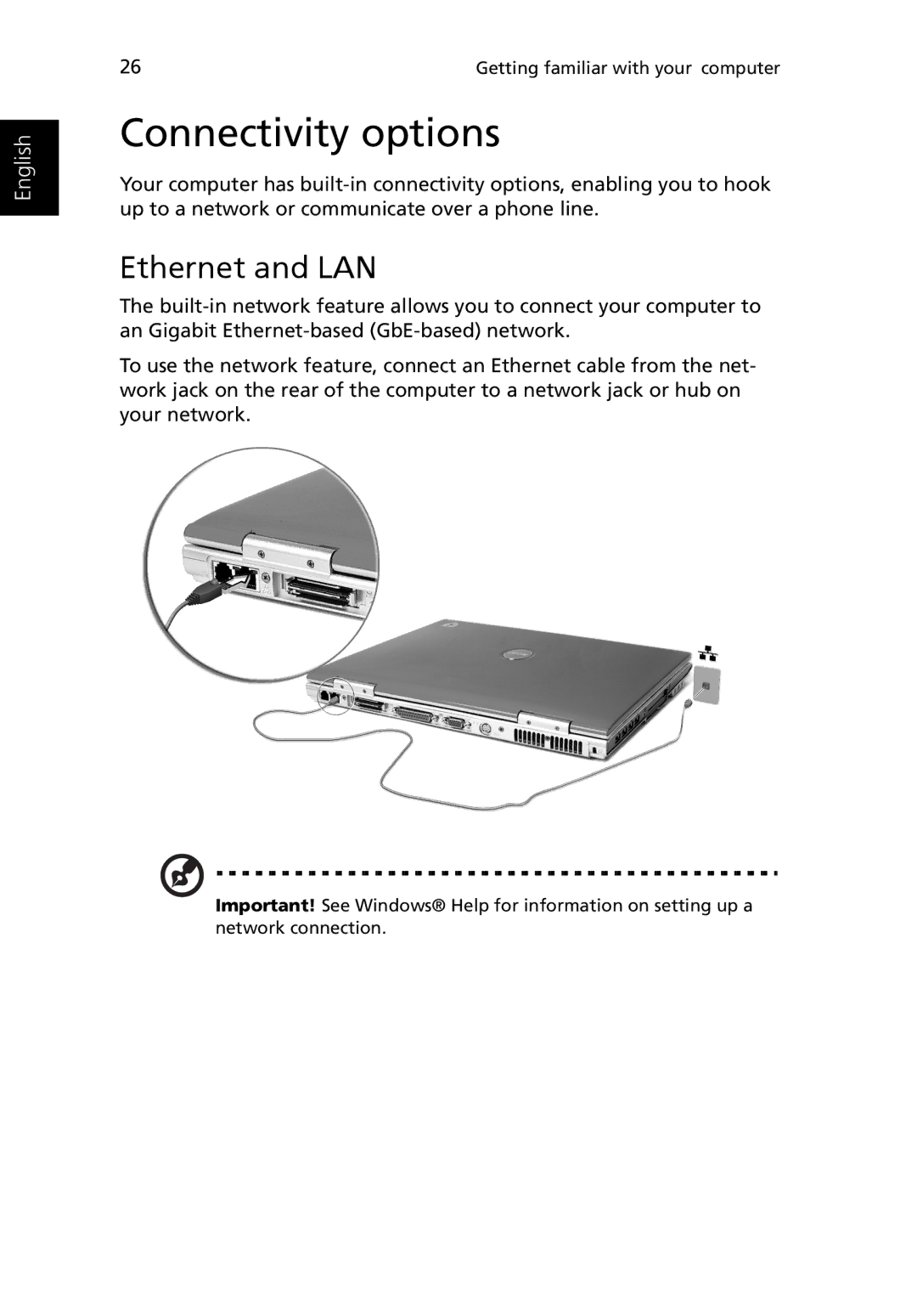 Acer 3400 manual Connectivity options, Ethernet and LAN 