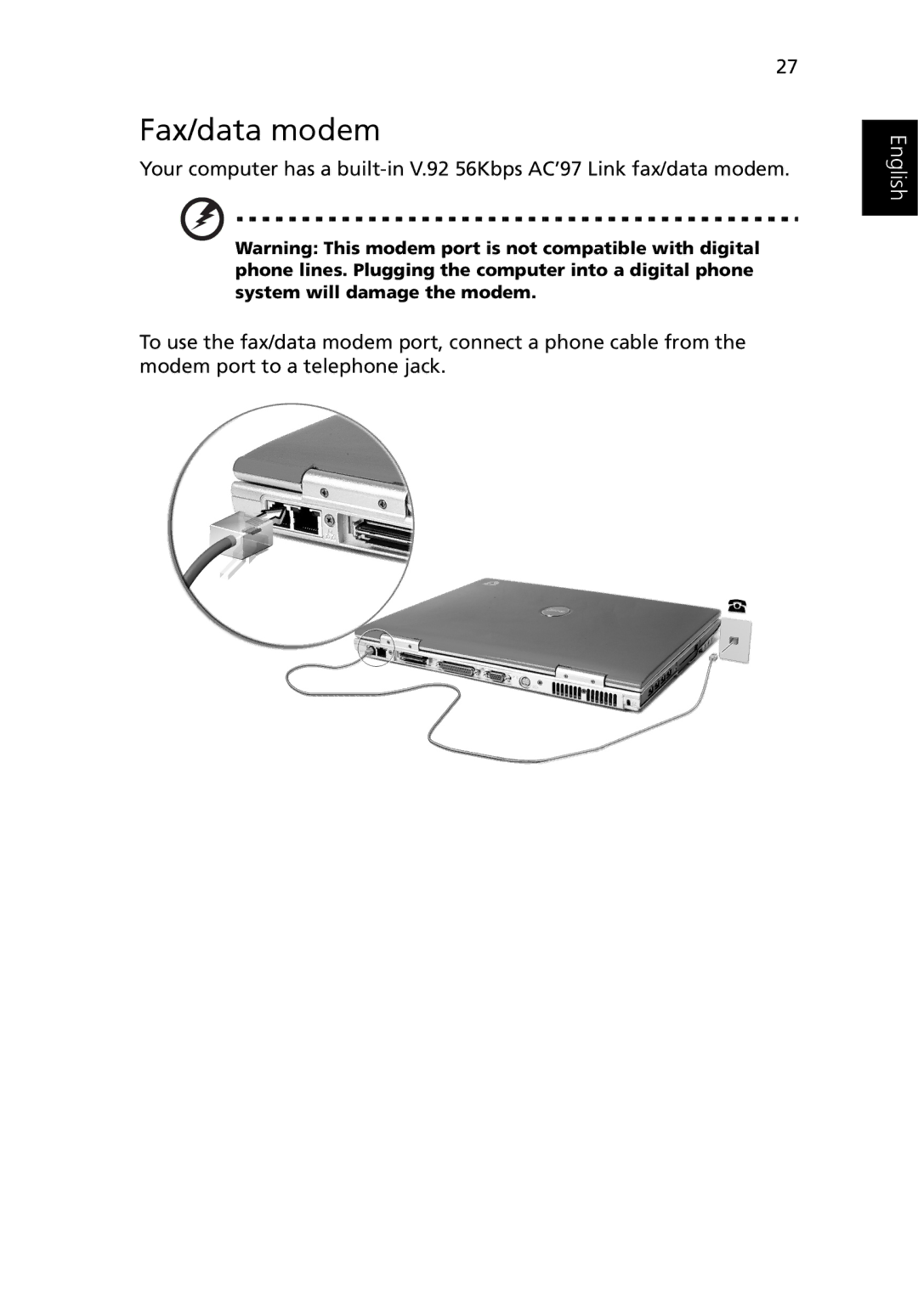 Acer 3400 manual Fax/data modem 