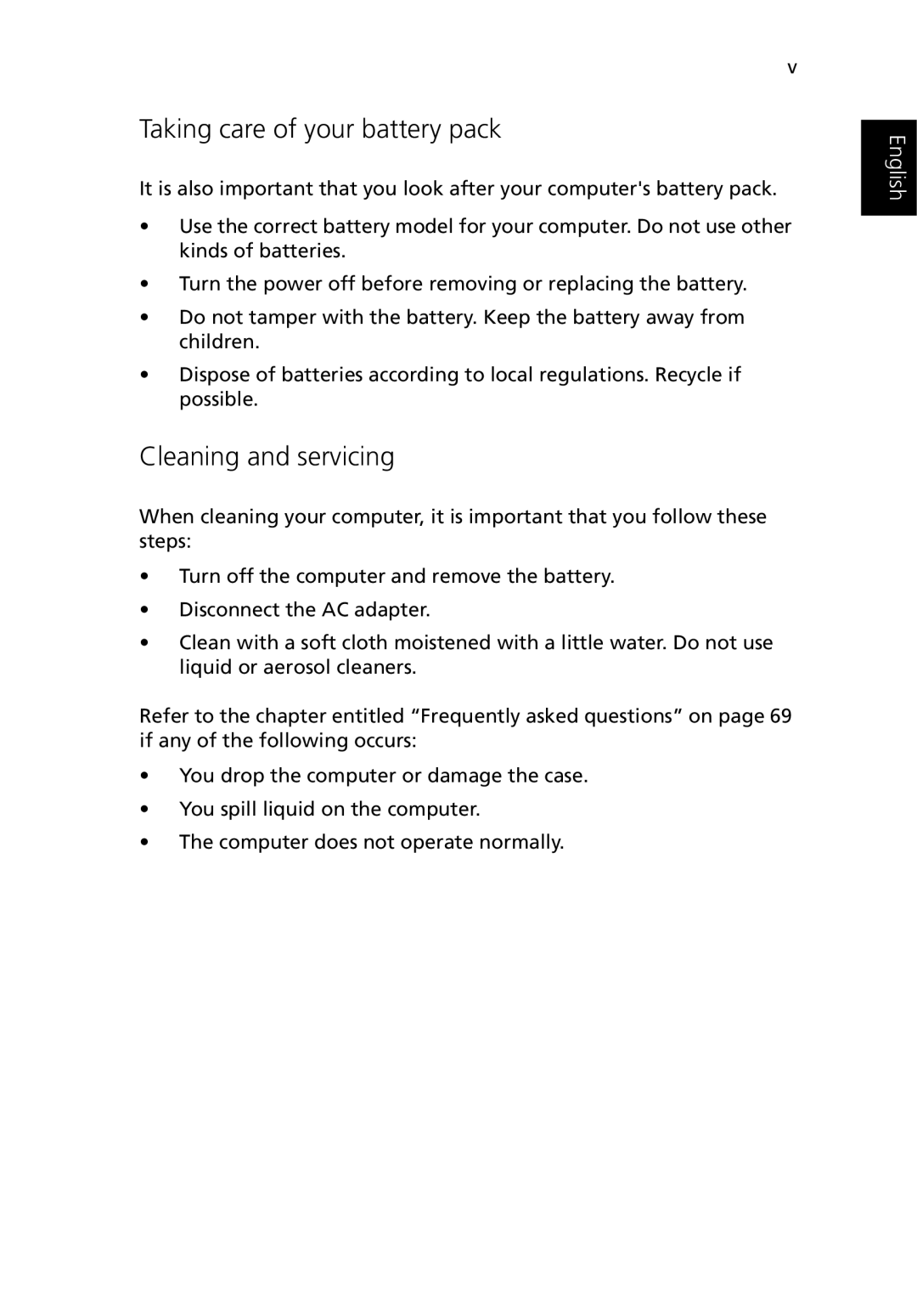 Acer 3400 manual Taking care of your battery pack, Cleaning and servicing 