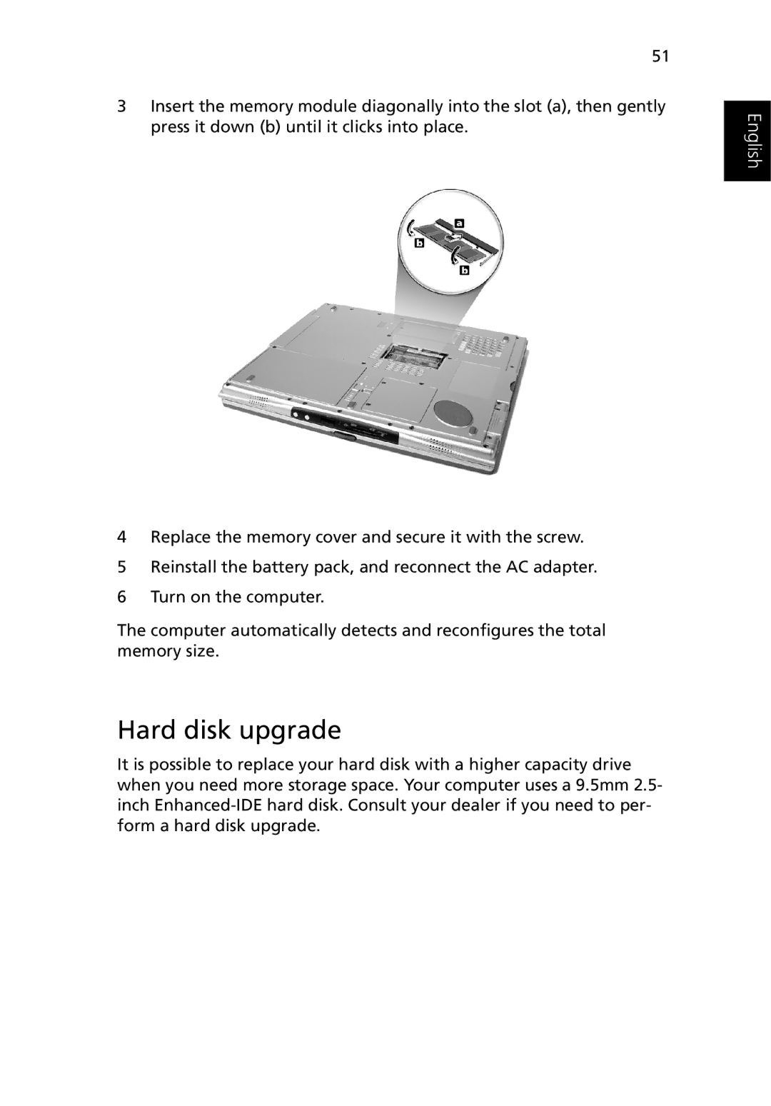 Acer 3400 manual Hard disk upgrade 