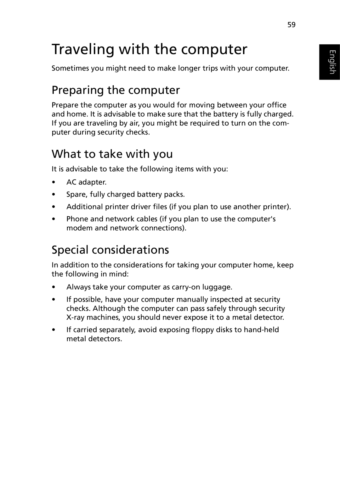 Acer 3400 manual Traveling with the computer, What to take with you 