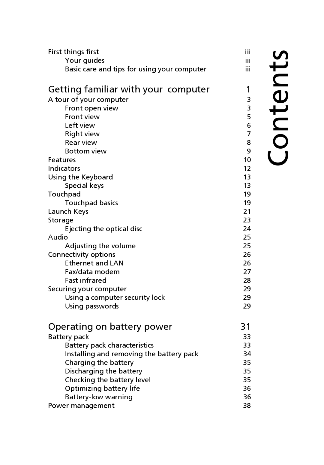 Acer 3400 manual Contents 