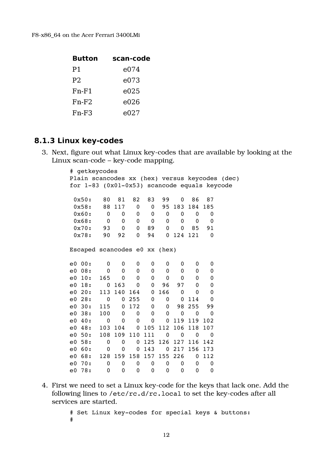 Acer 3400LMI manual Linux key-codes 