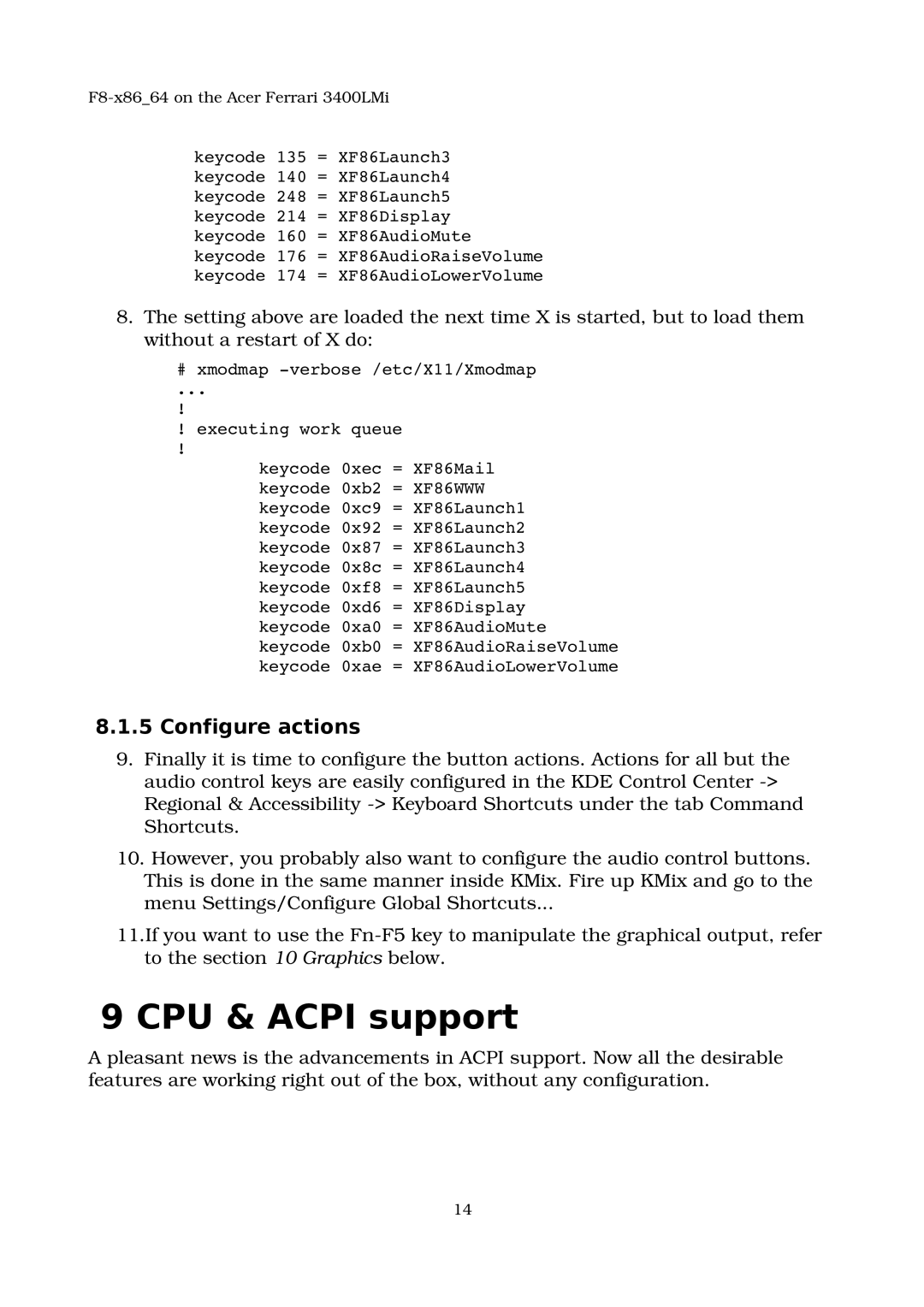 Acer 3400LMI manual CPU & Acpi support, Configure actions 