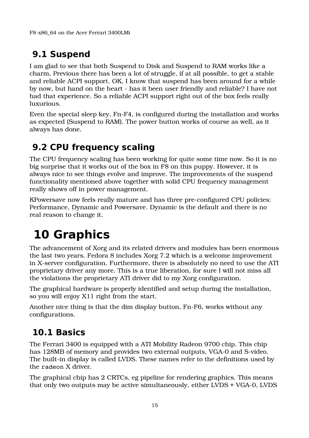 Acer 3400LMI manual Graphics, Suspend, CPU frequency scaling, Basics 