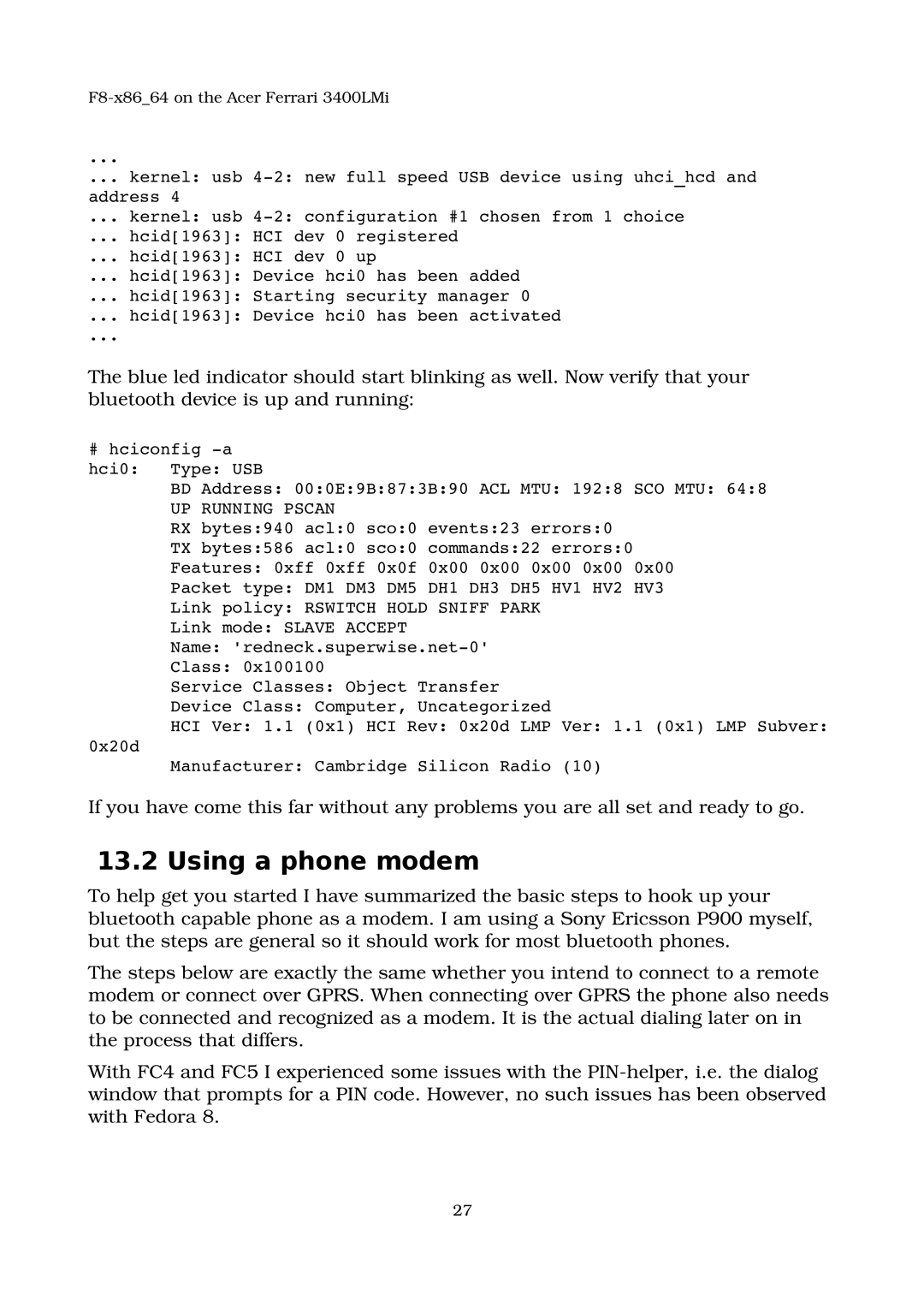 Acer 3400LMI manual Using a phone modem, UP Running Pscan 