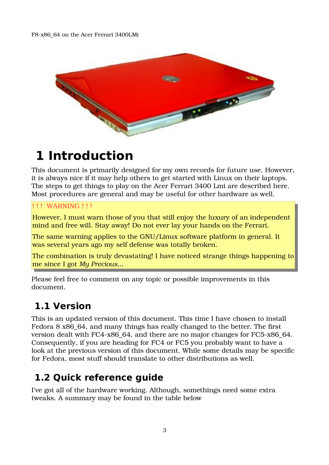 Acer 3400LMI manual Introduction, Version, Quick reference guide 