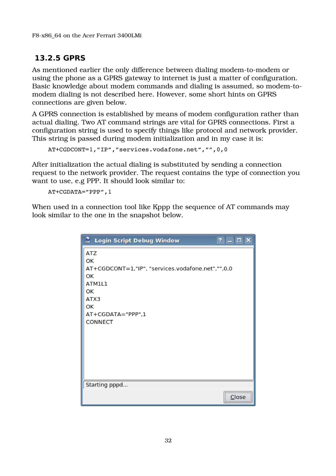 Acer 3400LMI manual Gprs, AT+CGDATA=PPP,1 