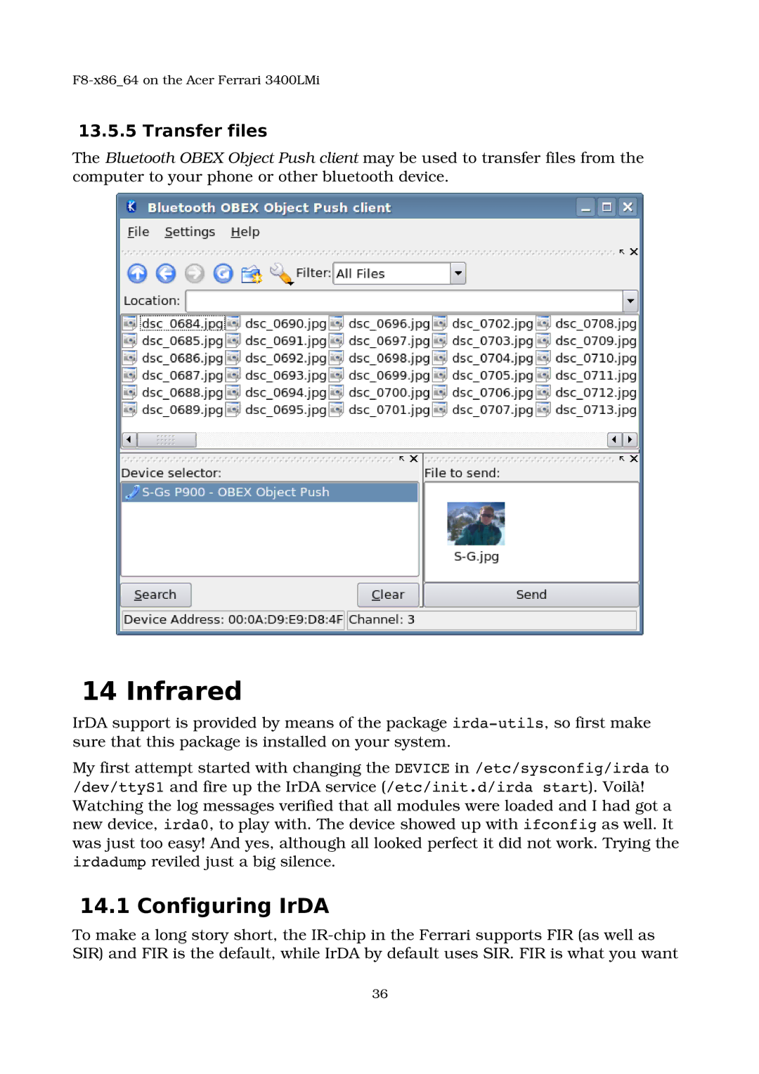 Acer 3400LMI manual Infrared, Configuring IrDA, Transfer files 