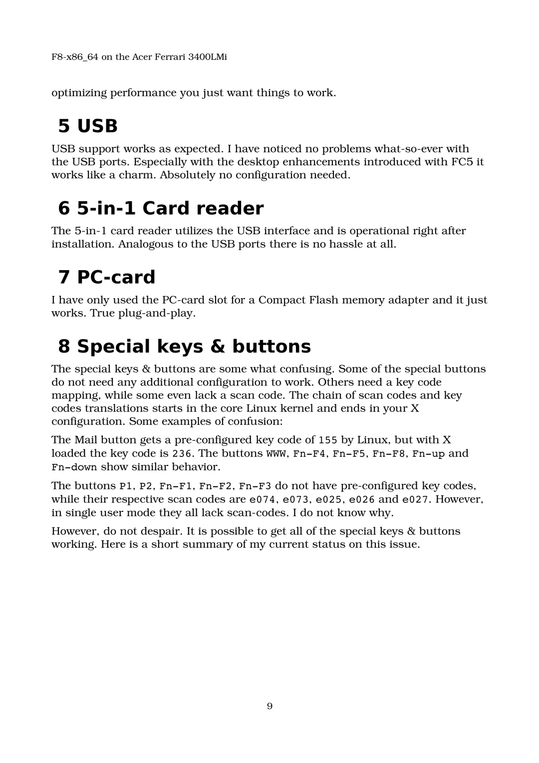 Acer 3400LMI manual In-1 Card reader, PC-card, Special keys & buttons 