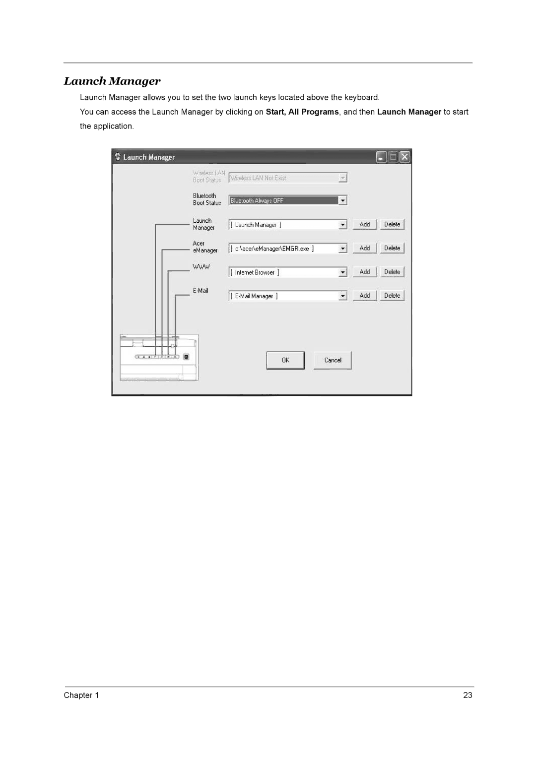 Acer 3510, 1690 manual Launch Manager 