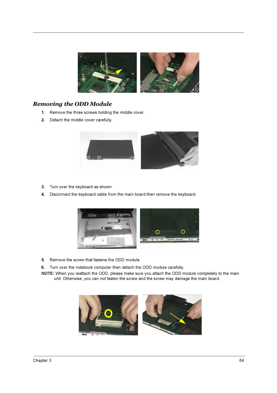 Acer 1690, 3510 manual Removing the ODD Module 