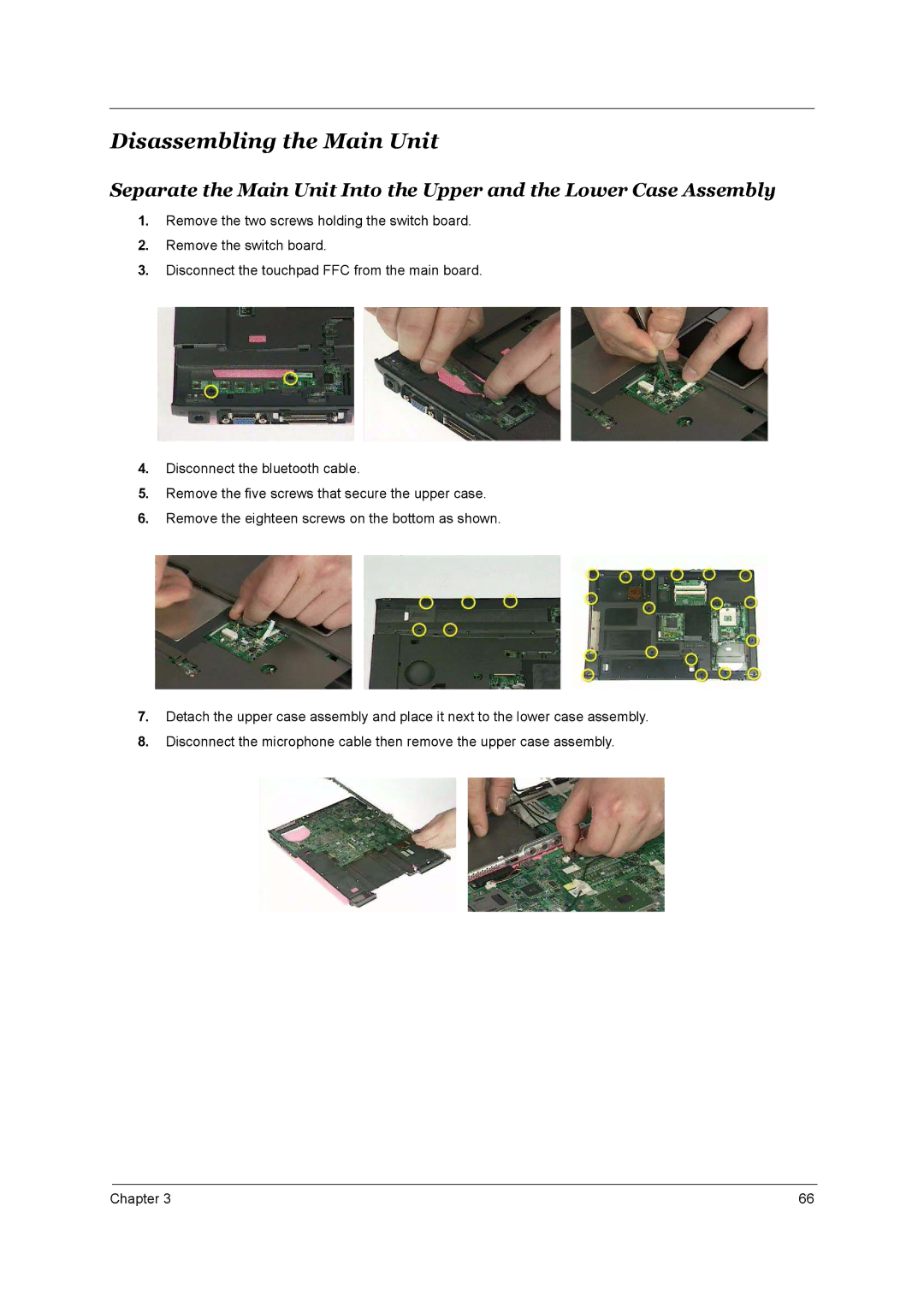 Acer 1690, 3510 manual Disassembling the Main Unit 