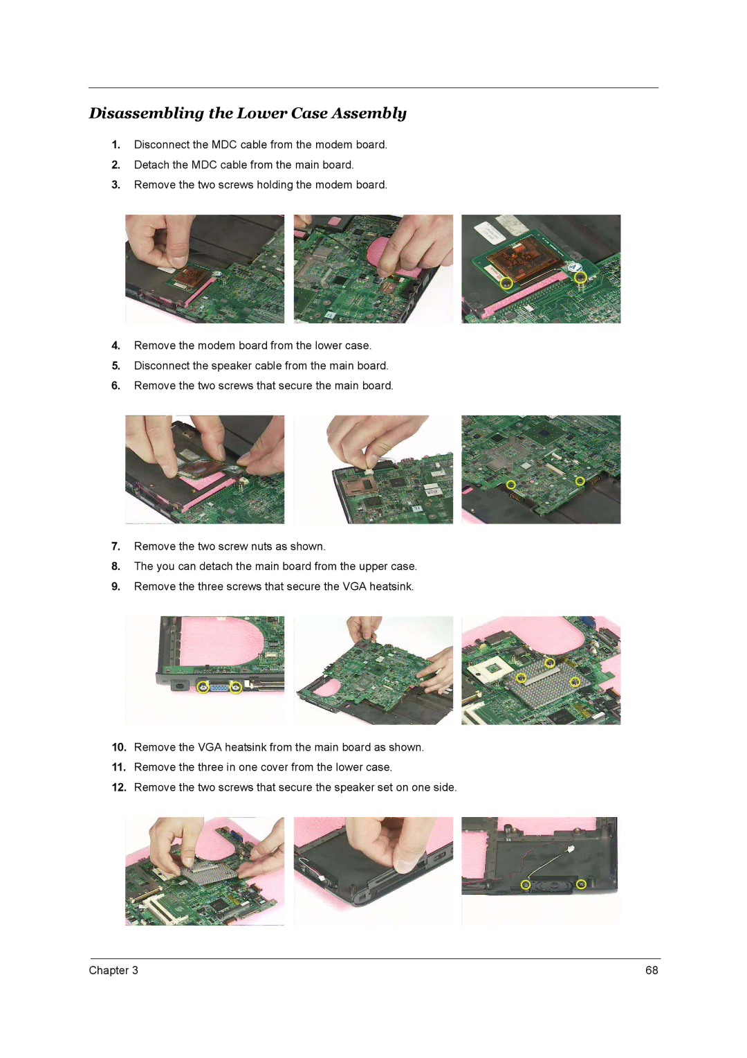 Acer 1690, 3510 manual Disassembling the Lower Case Assembly 