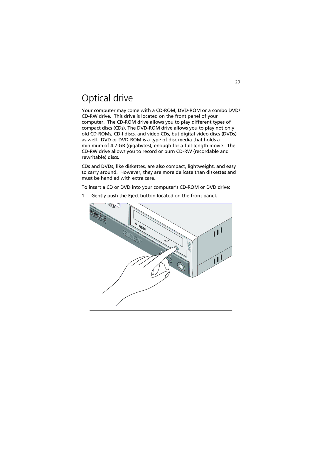 Acer 3600 Series manual Optical drive 