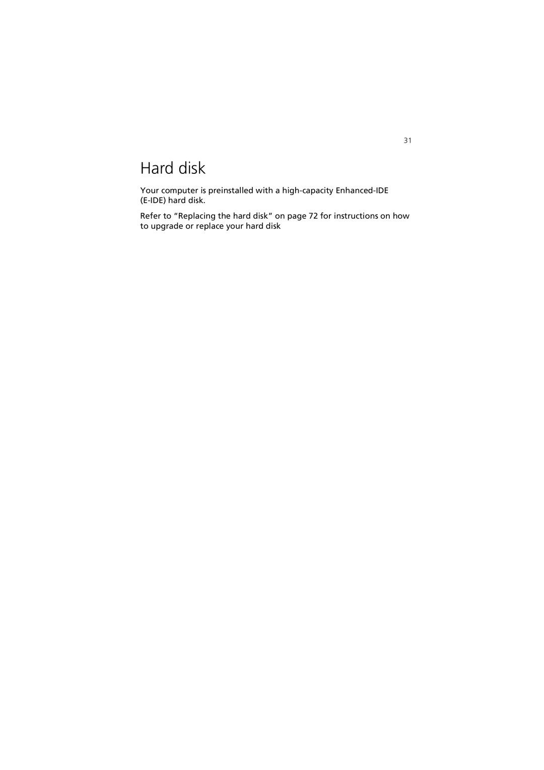 Acer 3600 Series manual Hard disk 