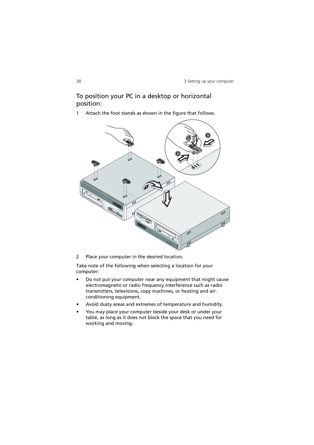 Acer 3600 Series manual To position your PC in a desktop or horizontal position 