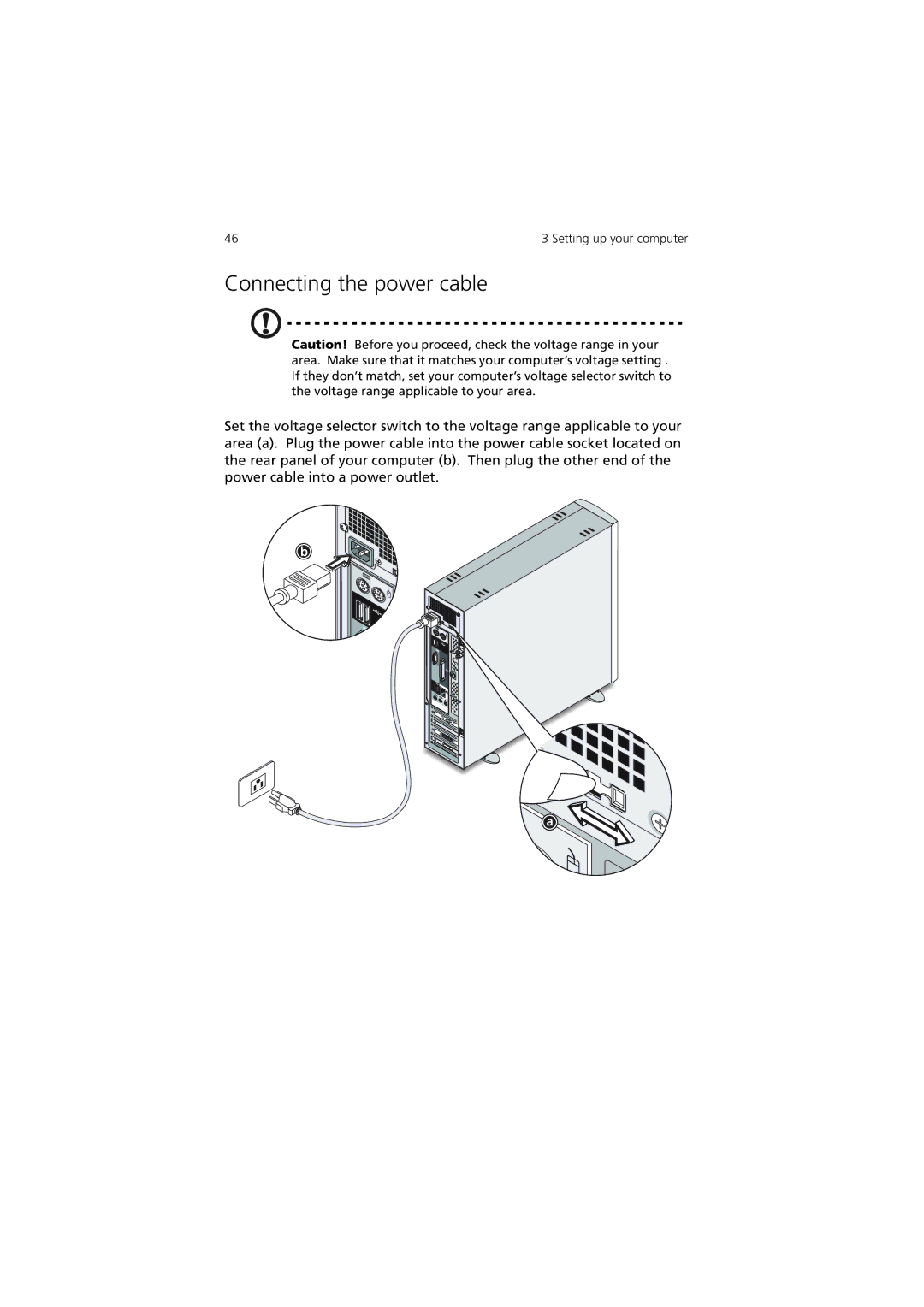 Acer 3600 Series manual Connecting the power cable 