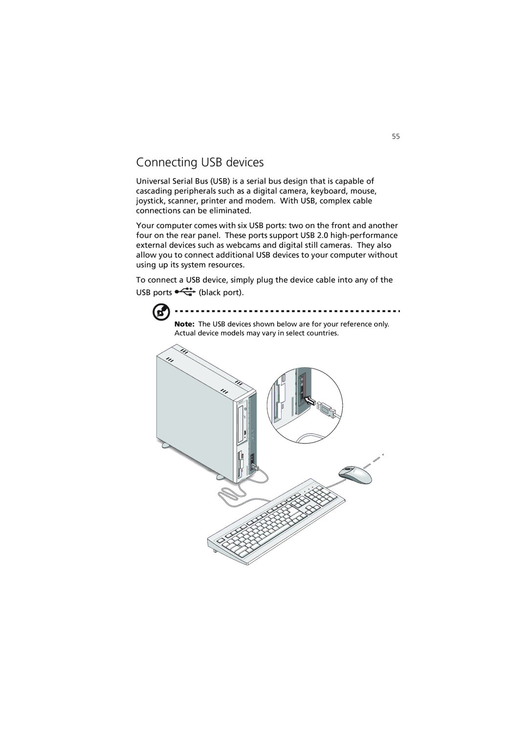 Acer 3600 Series manual Connecting USB devices 