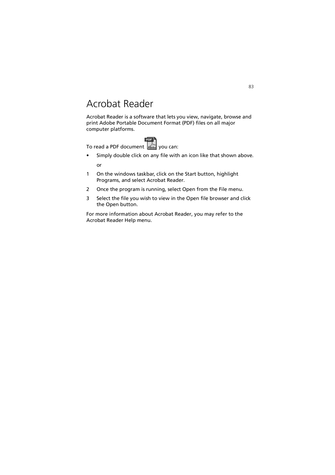 Acer 3600 Series manual Acrobat Reader 