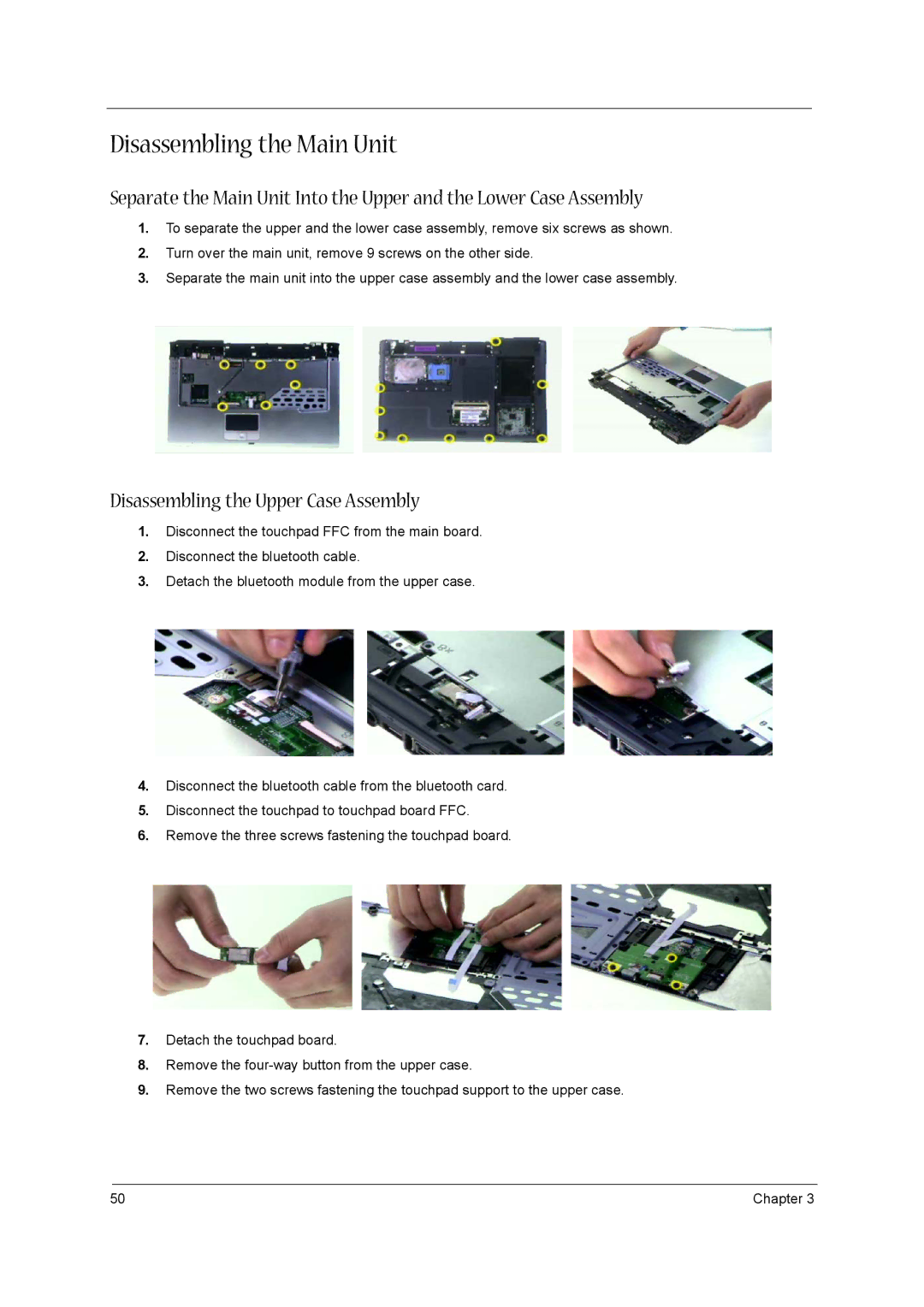 Acer 3600/5500 manual Disassembling the Main Unit, Disassembling the Upper Case Assembly 