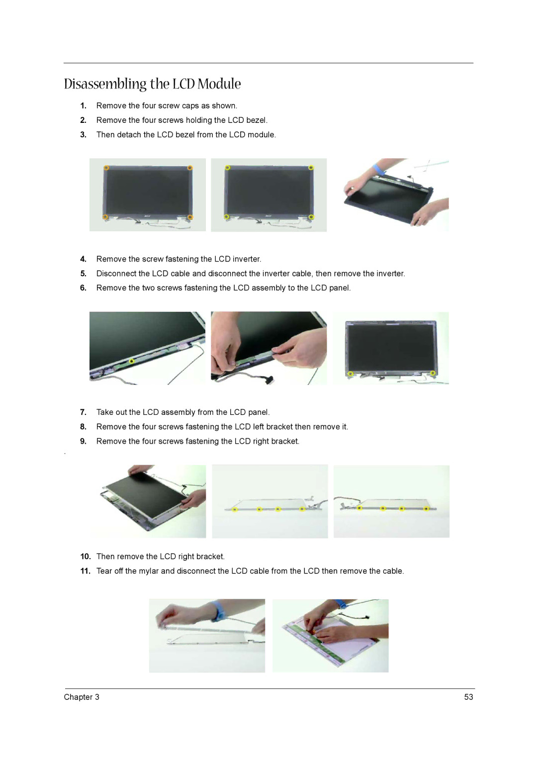 Acer 3600/5500 manual Disassembling the LCD Module 