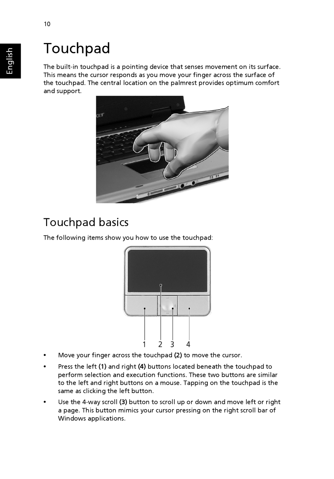 Acer 3610 Series manual Touchpad basics 
