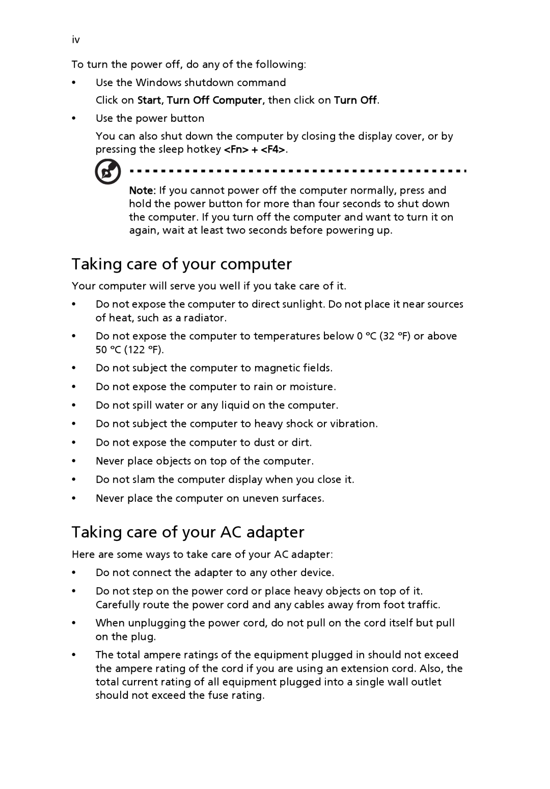 Acer 3610 Series manual Taking care of your computer, Taking care of your AC adapter 