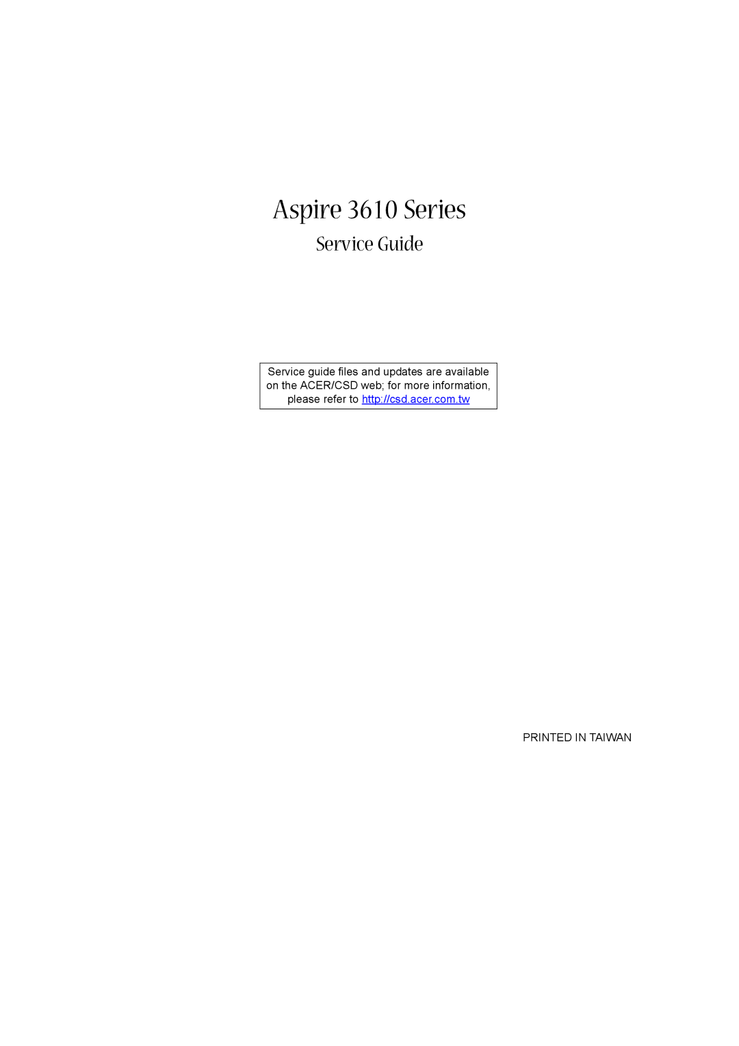 Acer manual Aspire 3610 Series, Service Guide 