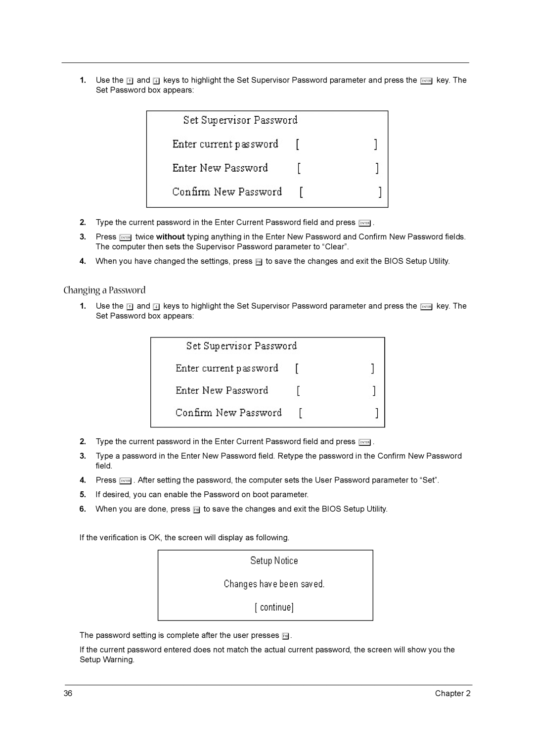 Acer 3610 manual Changing a Password 