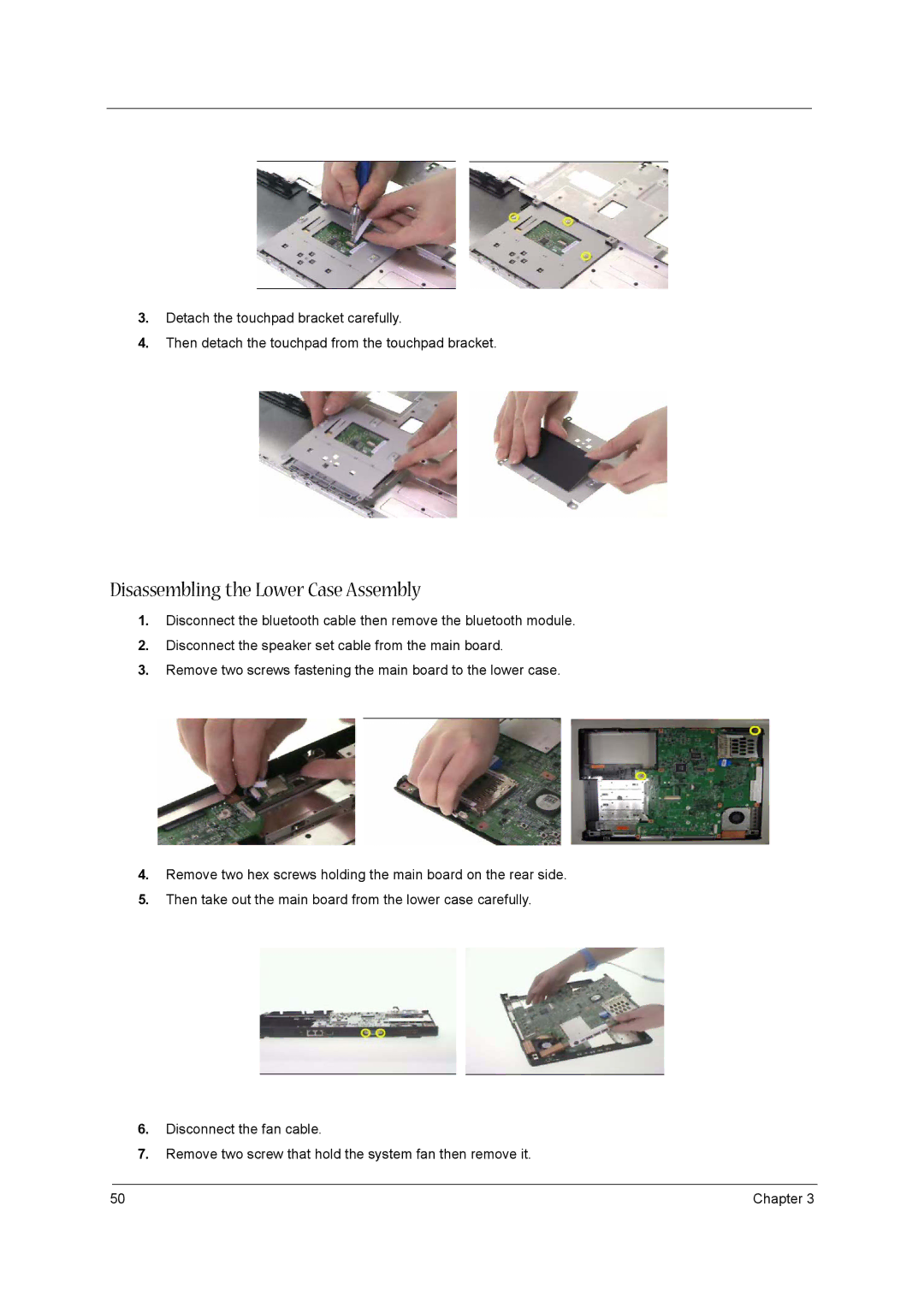 Acer 3610 manual Disassembling the Lower Case Assembly 