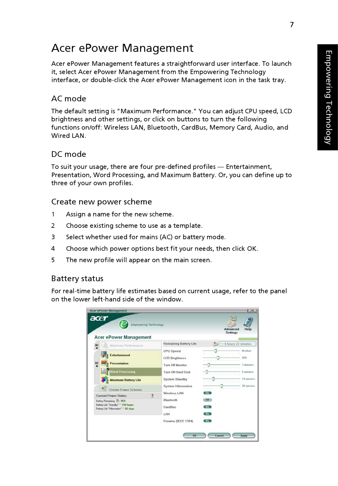 Acer 3620 manual Acer ePower Management, AC mode 