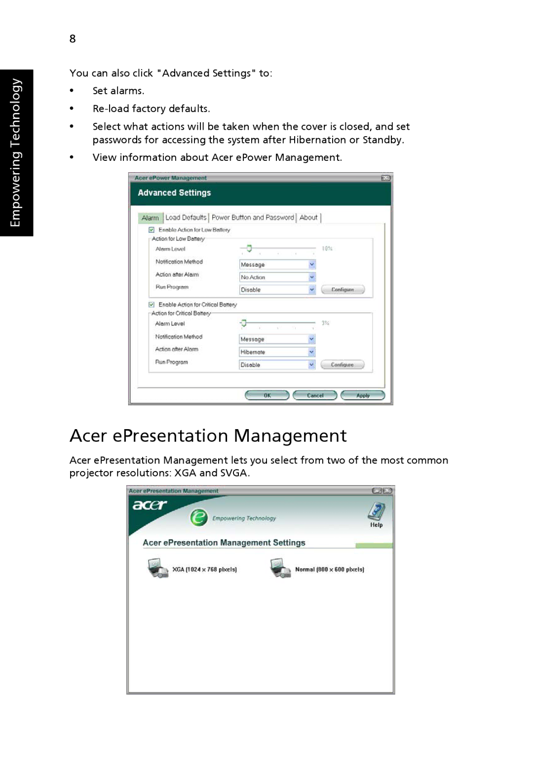 Acer 3620 manual Acer ePresentation Management 