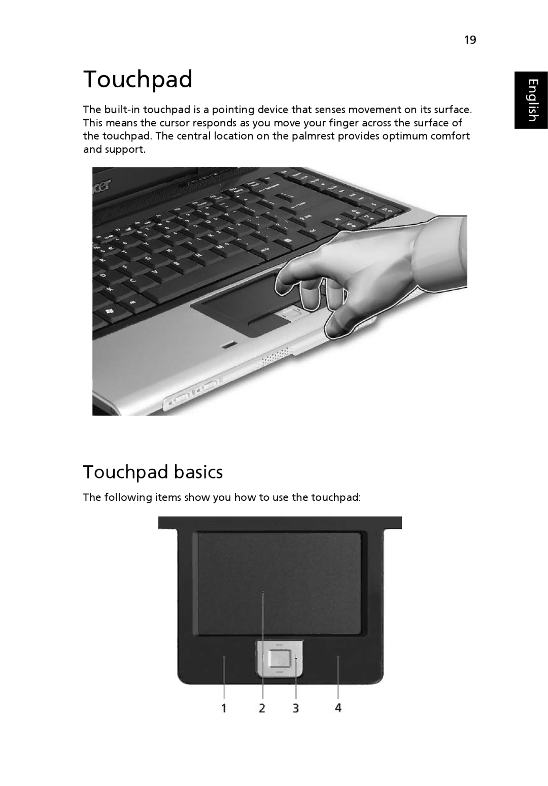 Acer 3620 manual Touchpad basics 