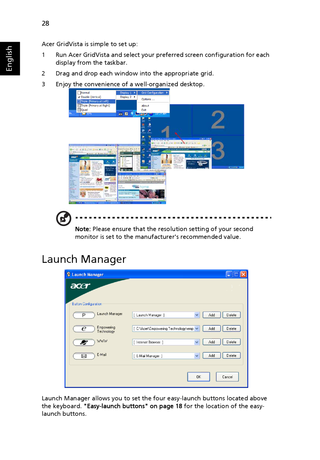 Acer 3620 manual Launch Manager 