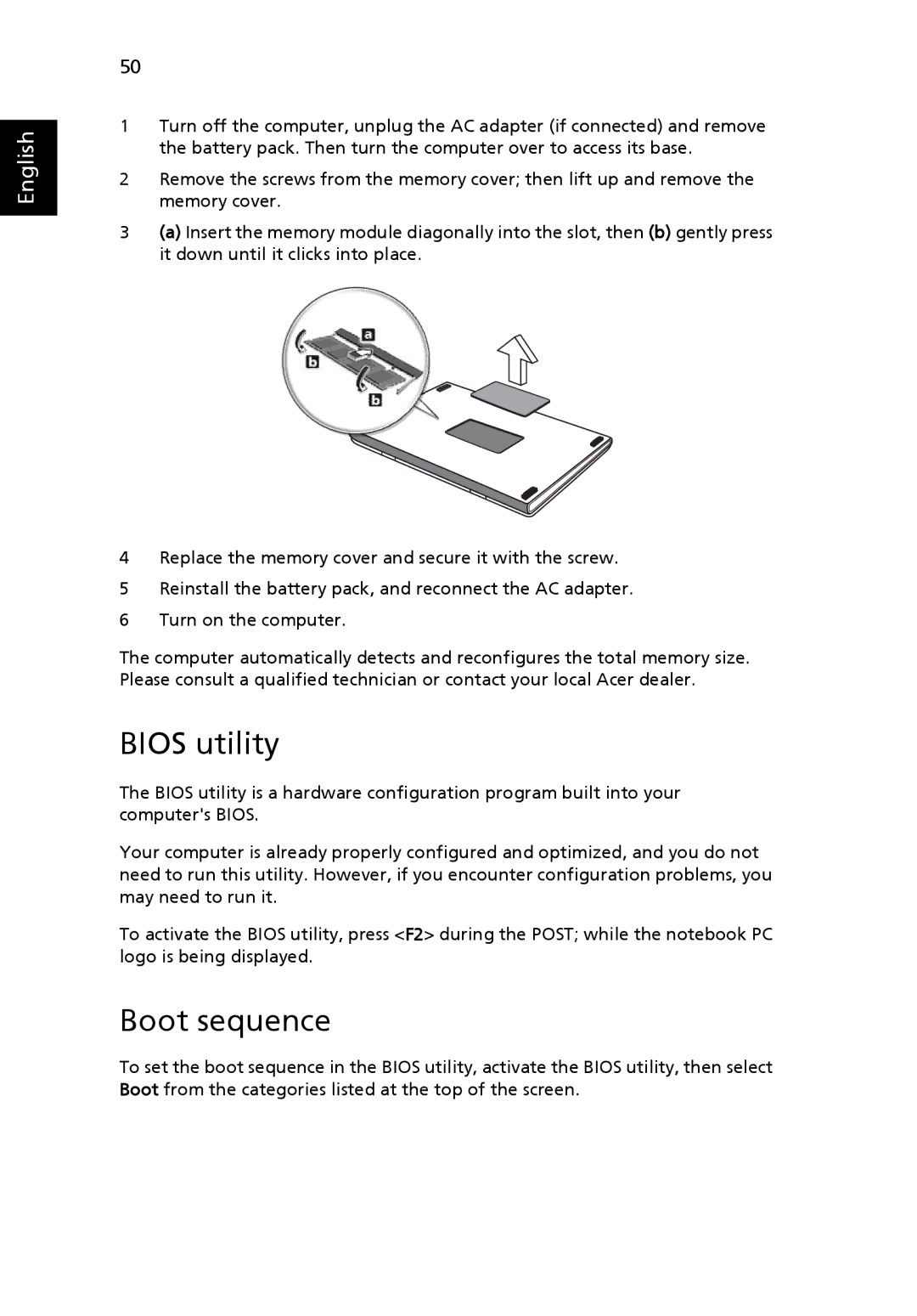 Acer 3630 manual Bios utility, Boot sequence 