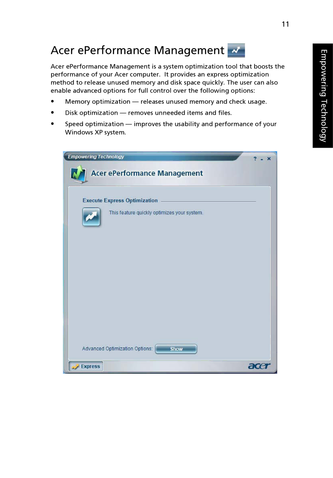 Acer MS2180, 3640 manual Acer ePerformance Management 