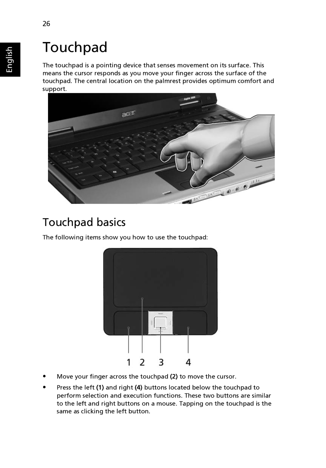 Acer 3640, MS2180 manual Touchpad basics 